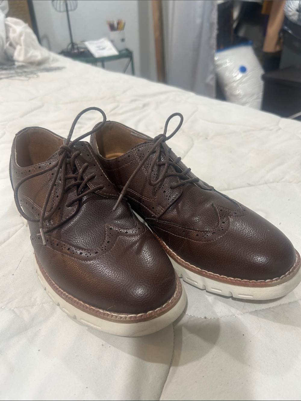 Men's Brown Leather Wingtip Oxford with Contrast Sole